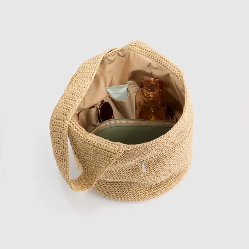 Quince Beige Woven Hobo Shoulder Bag